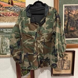 Vintage 80s Army Military Chemical Protection Woodland Camo Jacket‎ Size Medium